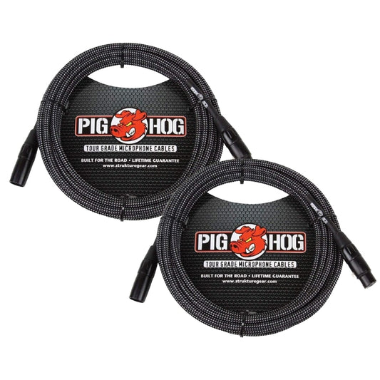 Pig Hog Black & White Woven Mic Cable 30FT XLR 2 Pack
