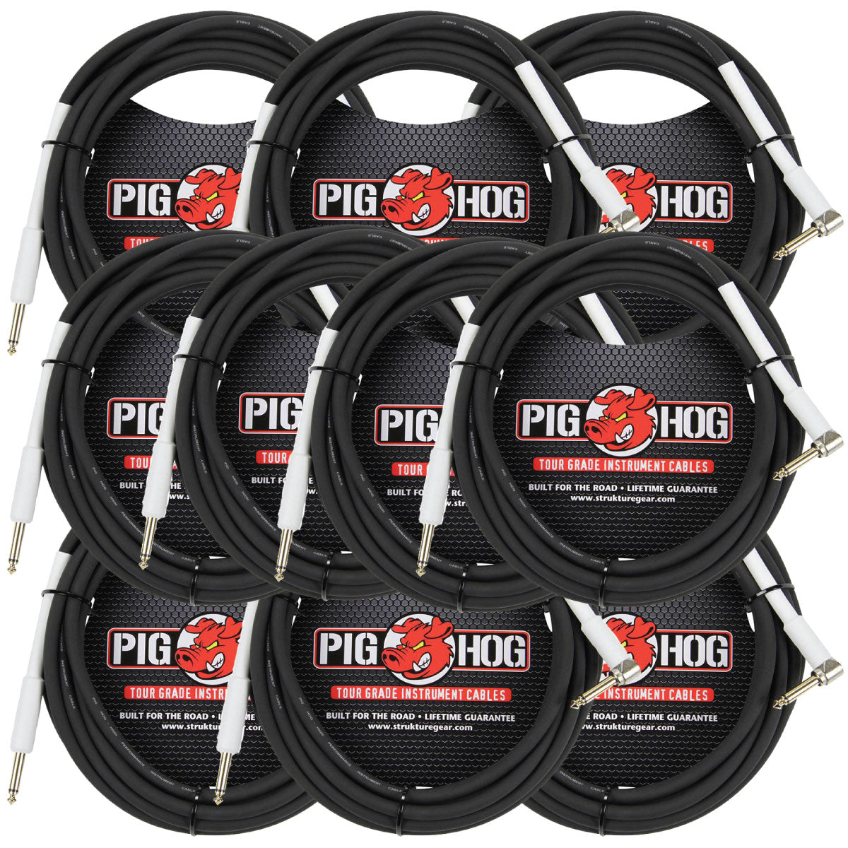 Pig Hog 8mm Right Angle 18.5FT 1/4'-1/4' Inst Cable 10 Pack