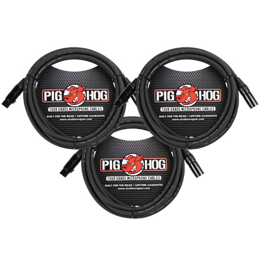 High Performance 8mm XLR Microphone Cable 10 feet 3 Pack Pig Hog
