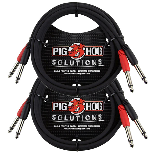 Pig Hog 10Ft Dual Cable 1/4' Mono Male Solutions 2 Pack