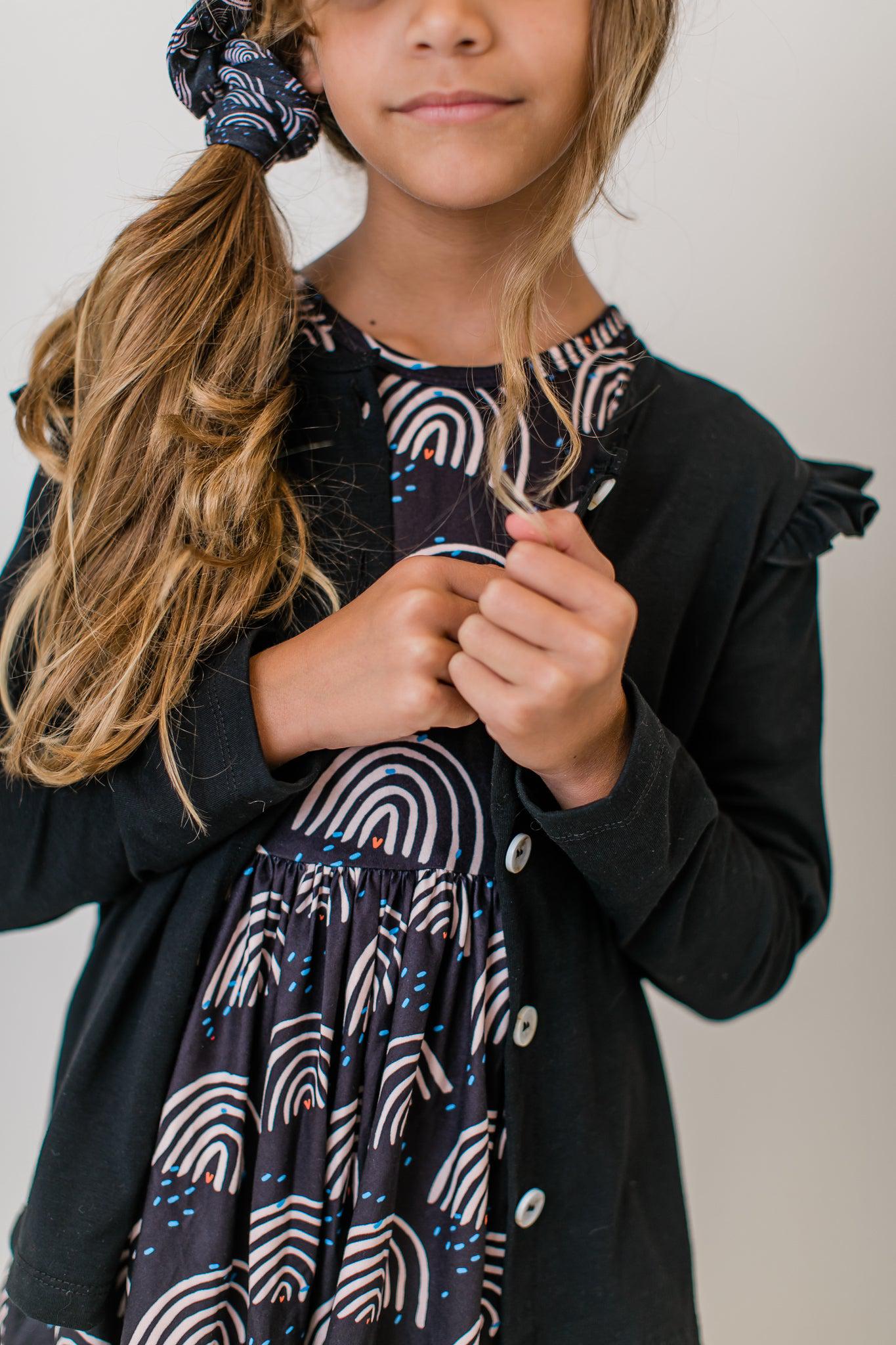 Black Ruffle Lightweight Cardigan Mila & Rose