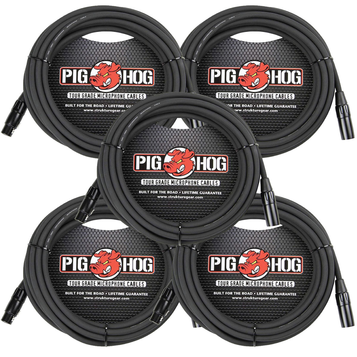Pig Hog 8mm 25' XLR Male to Female Mic Cable 5 Pack