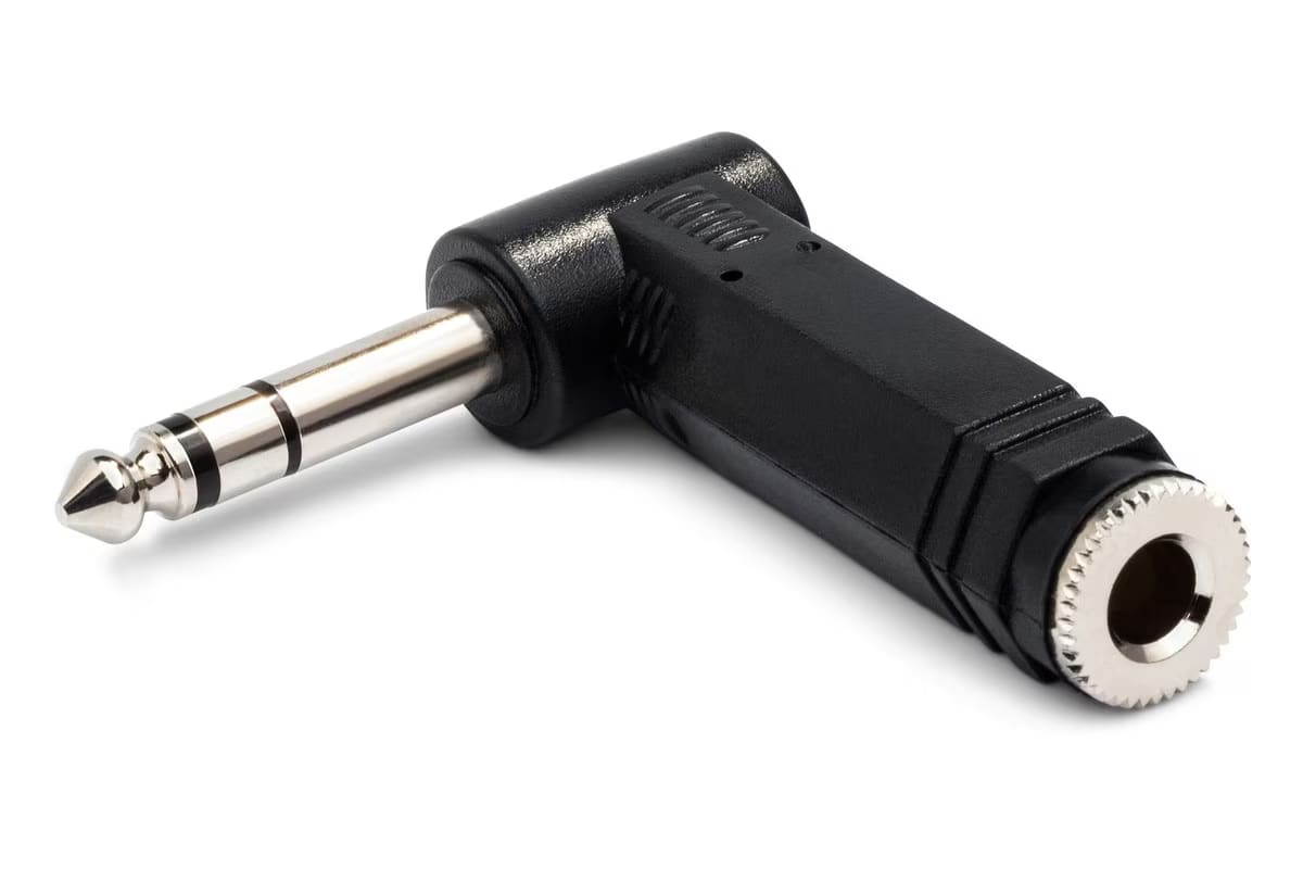 1/4 inch TRS Female to 1/4 inch TRS Male Right Angle Adapter Hosa
