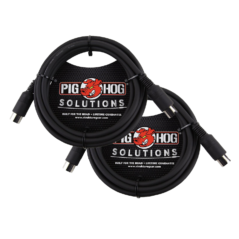 Pig Hog Black 10 ft MIDI Cable Male to Male 2 Pack Instrument Interface