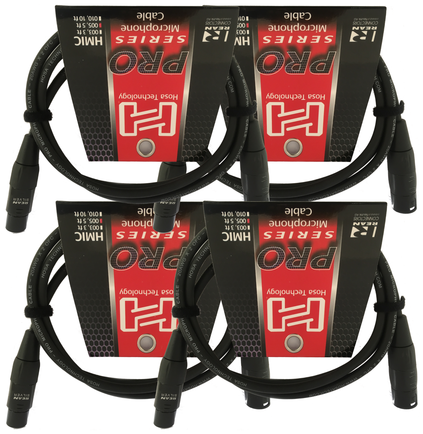 Hosa Pro Microphone Cable 5 Feet 4 Pack with Neutrik REAN Connectors