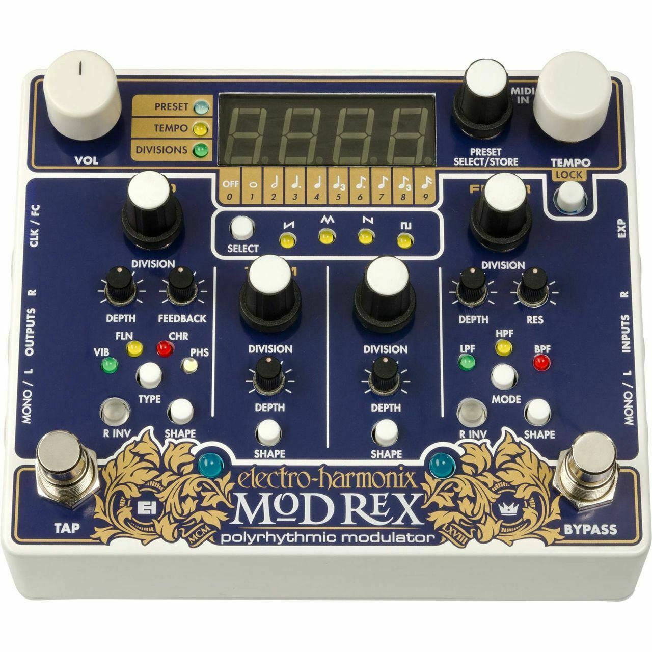 Mod Rex Polyrhythmic Modulator Pedal with Four Modulation Effects Electro Harmonix