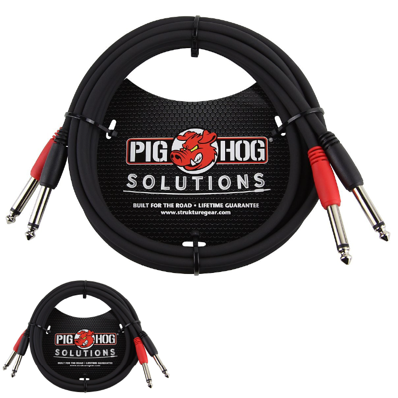 Pig Hog 6ft Dual 1/4' TS Mono Male to Male Plug Audio Cable