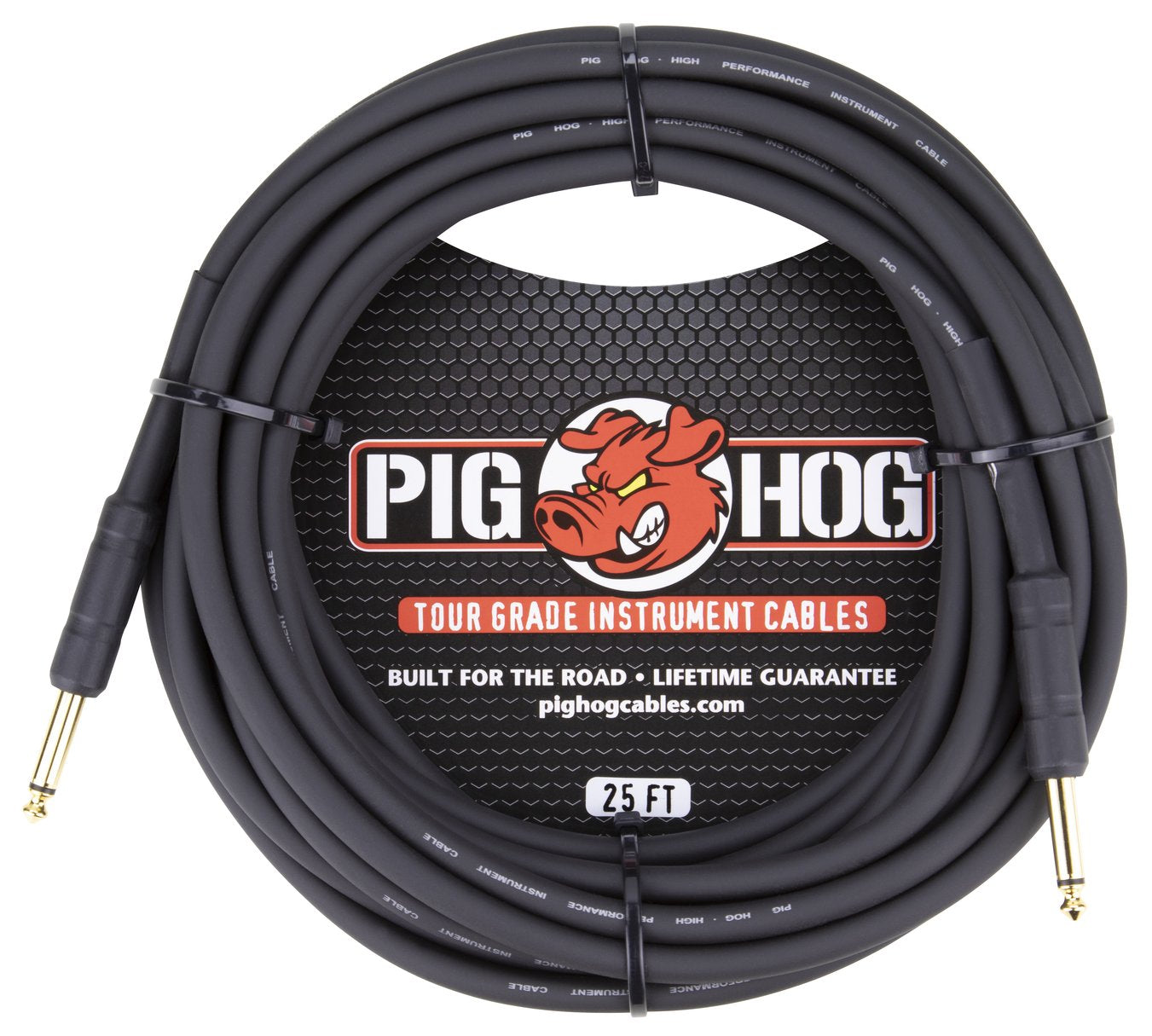 Pig Hog Black 25ft 1/4' Guitar Instrument Cable Mono Patch Cord 4 Pack