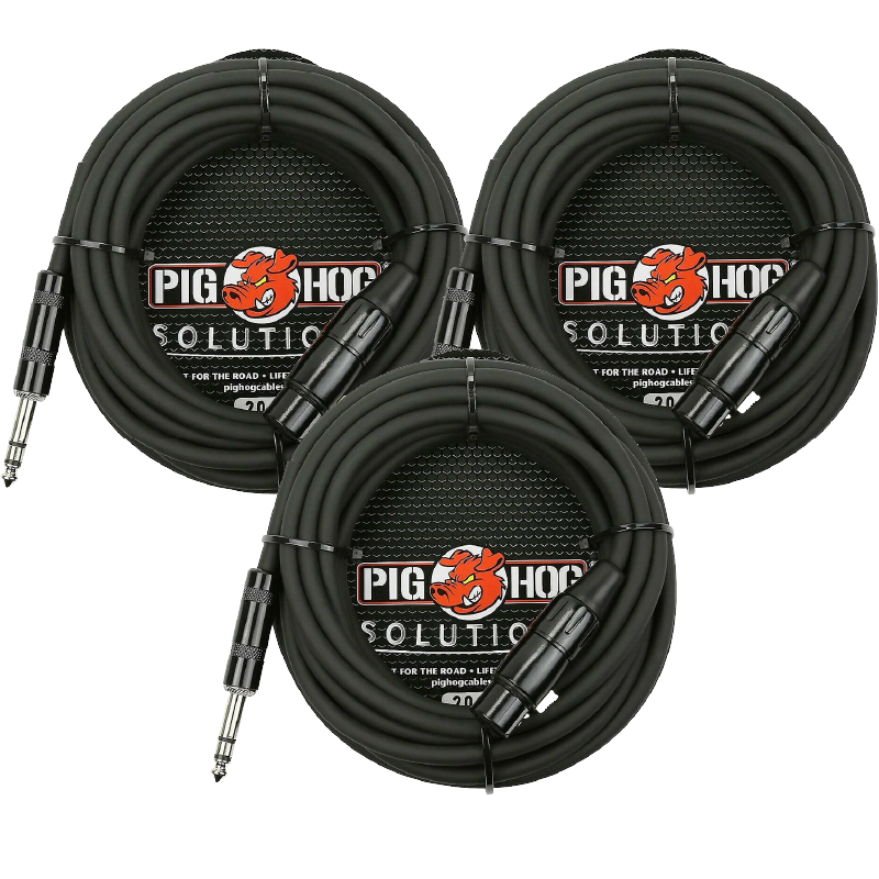 Pig Hog 20Ft TRS(M)-XLR(F) Balanced Cable 3 Pack Solutions