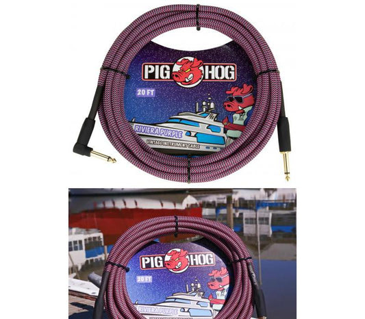 Riviera Purple 20-Foot Vintage Instrument Cable 1/4'-1/4' Right Angle Connectors Pig Hog