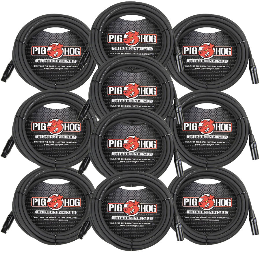 XLR High Performance 8mm Microphone Cable 25 Ft Pig Hog 10-Pack