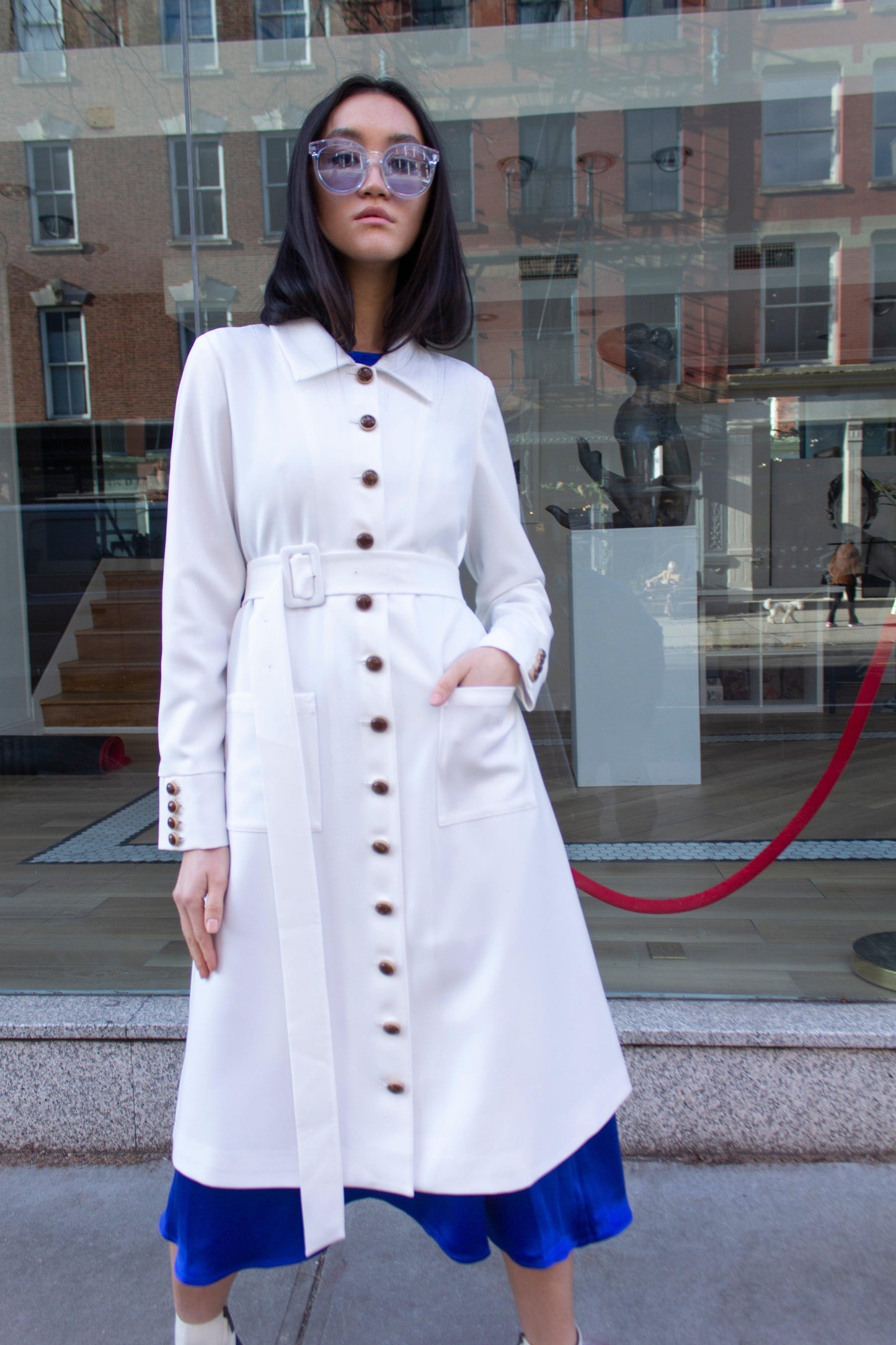 White Coat Elegant Long Coat Monique Women’s Le Reussi