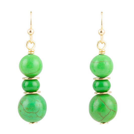 Green Magnesite Golden Drop Earrings Lightweight Brass Jewelry