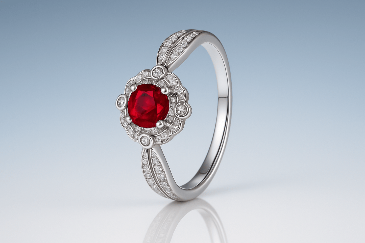 Vintage Ruby Removable Head Ring 925 Sterling Silver Rhodium Plated