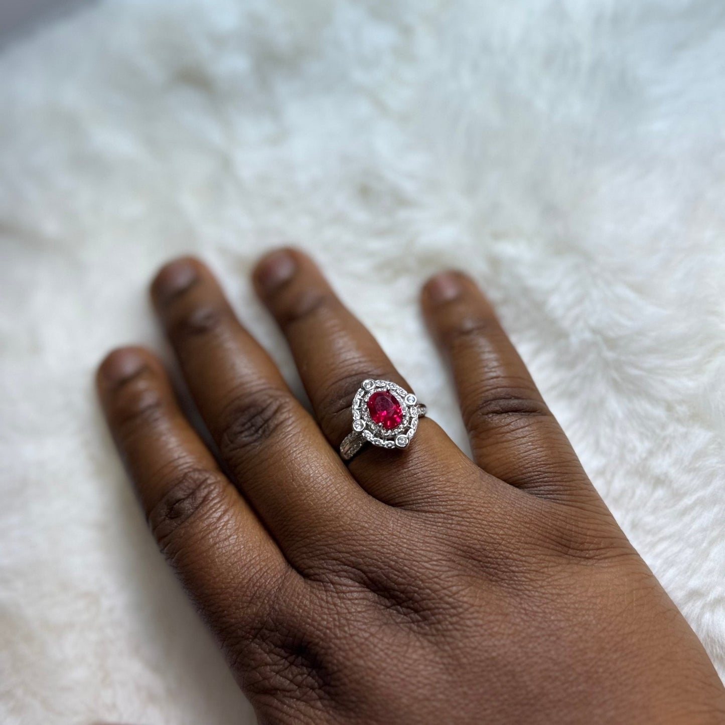 Vintage Ruby Removable Head Ring 925 Sterling Silver Rhodium Plated