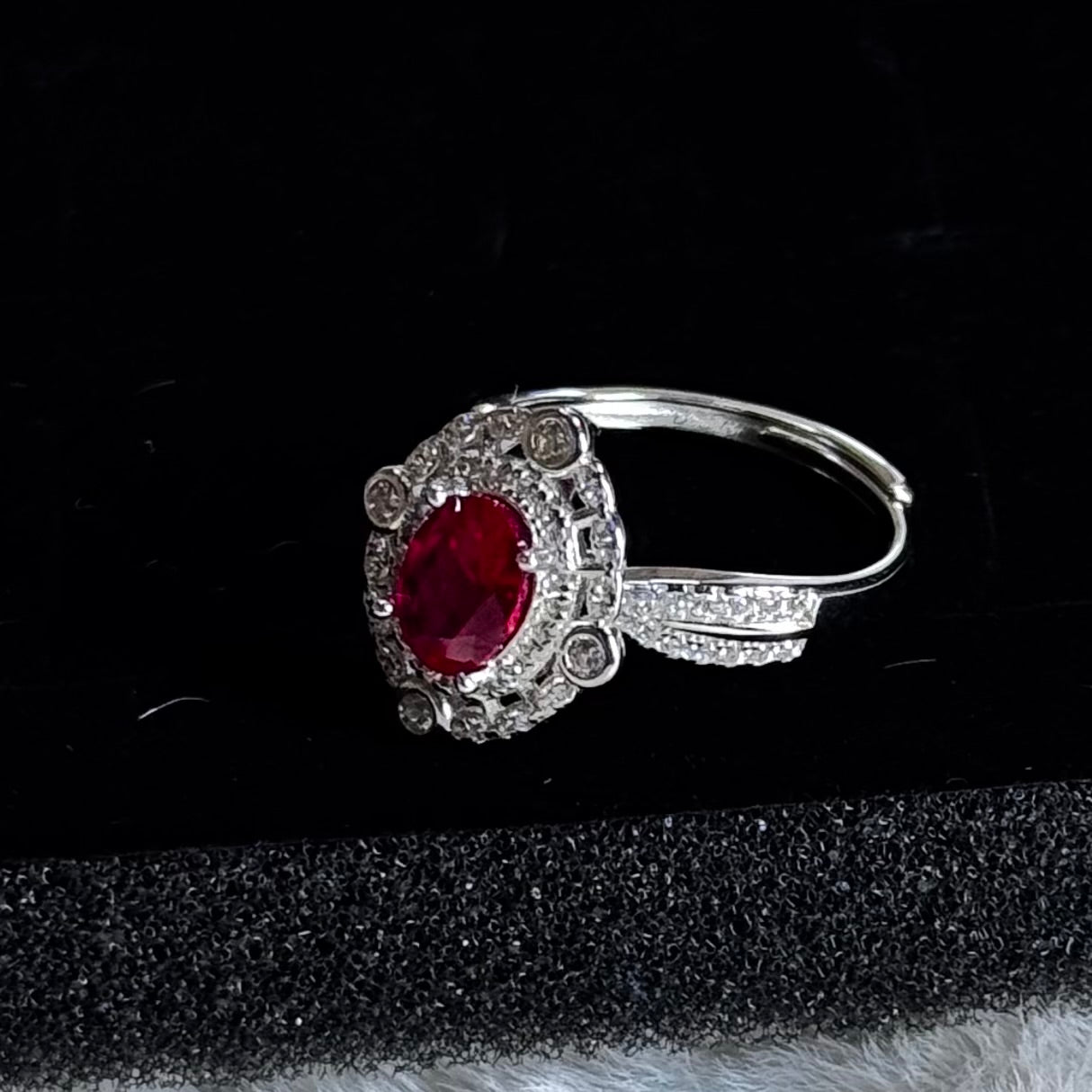 Vintage Ruby Removable Head Ring 925 Sterling Silver Rhodium Plated