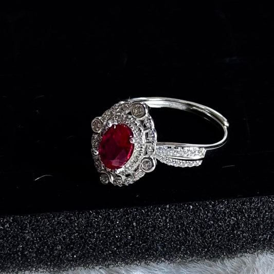 Vintage Ruby Removable Head Ring 925 Sterling Silver Rhodium Plated