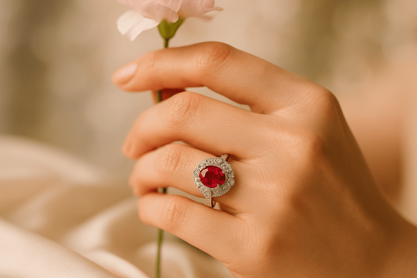 Vintage Ruby Removable Head Ring 925 Sterling Silver Rhodium Plated