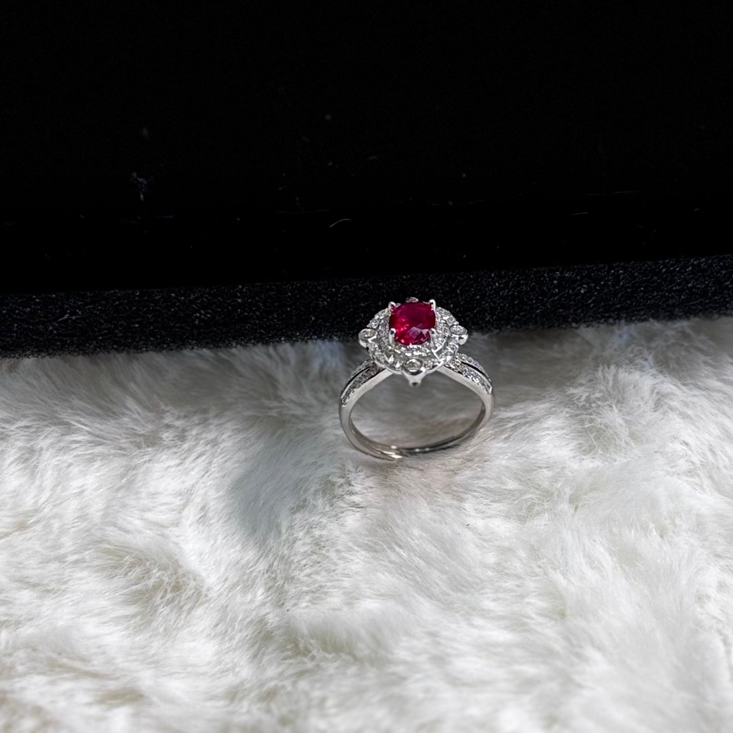 Vintage Ruby Removable Head Ring 925 Sterling Silver Rhodium Plated