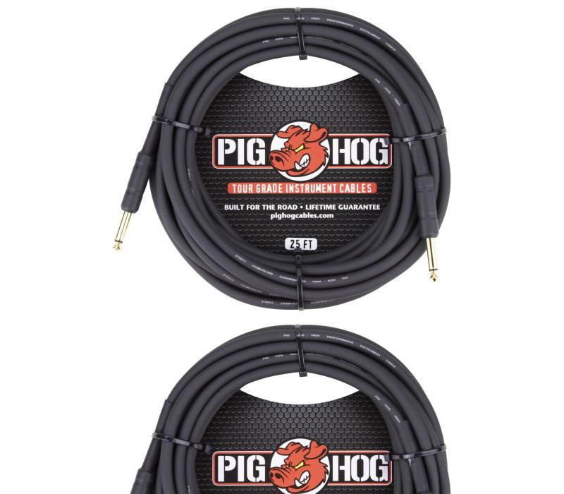 Pig Hog Black 25ft 1/4" Guitar Instrument Cable Mono Patch Cord PH25