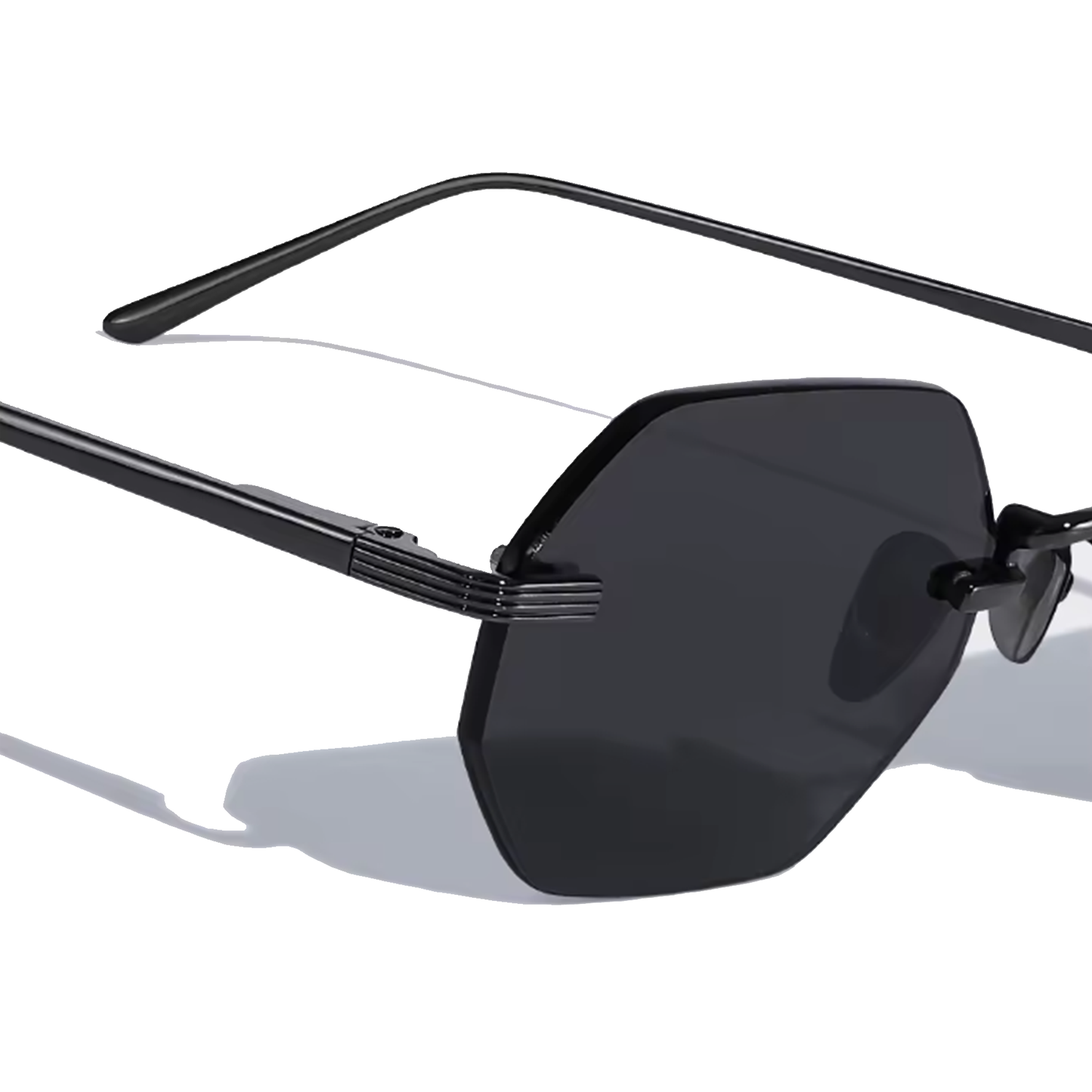 Hexagon Frameless Black Lens Sunglasses Vonne