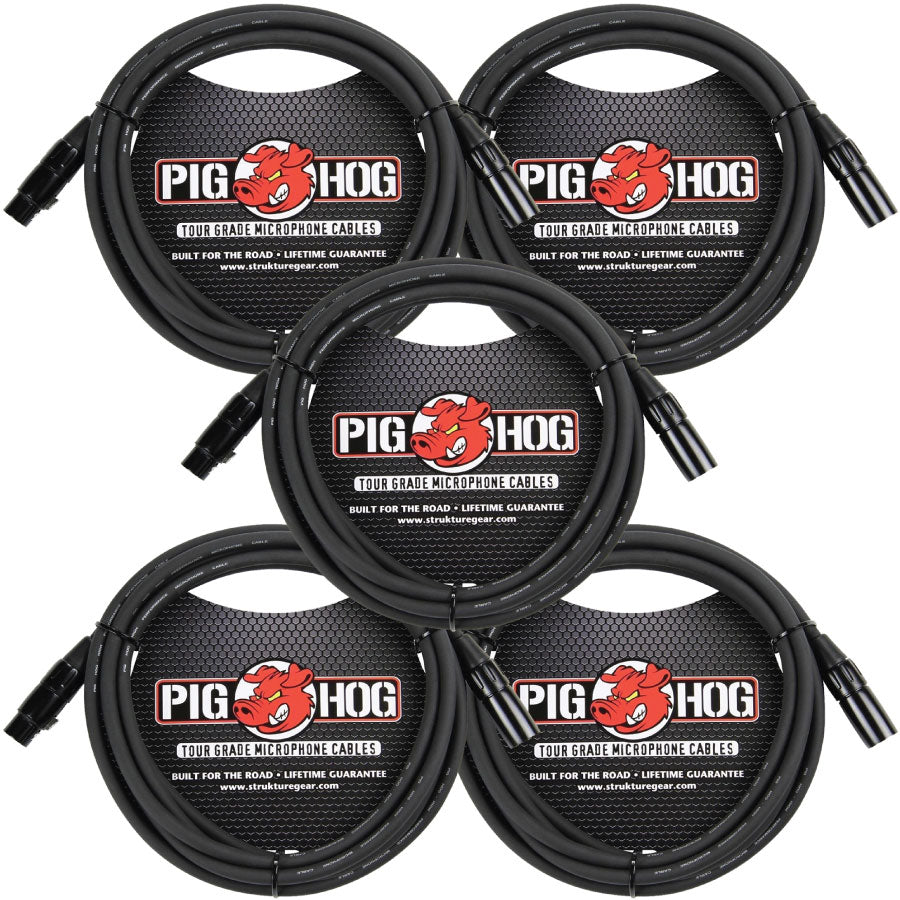XLR Male to Female Mic Cable 15' Tour Grade 5 Pack Pig Hog PHM15