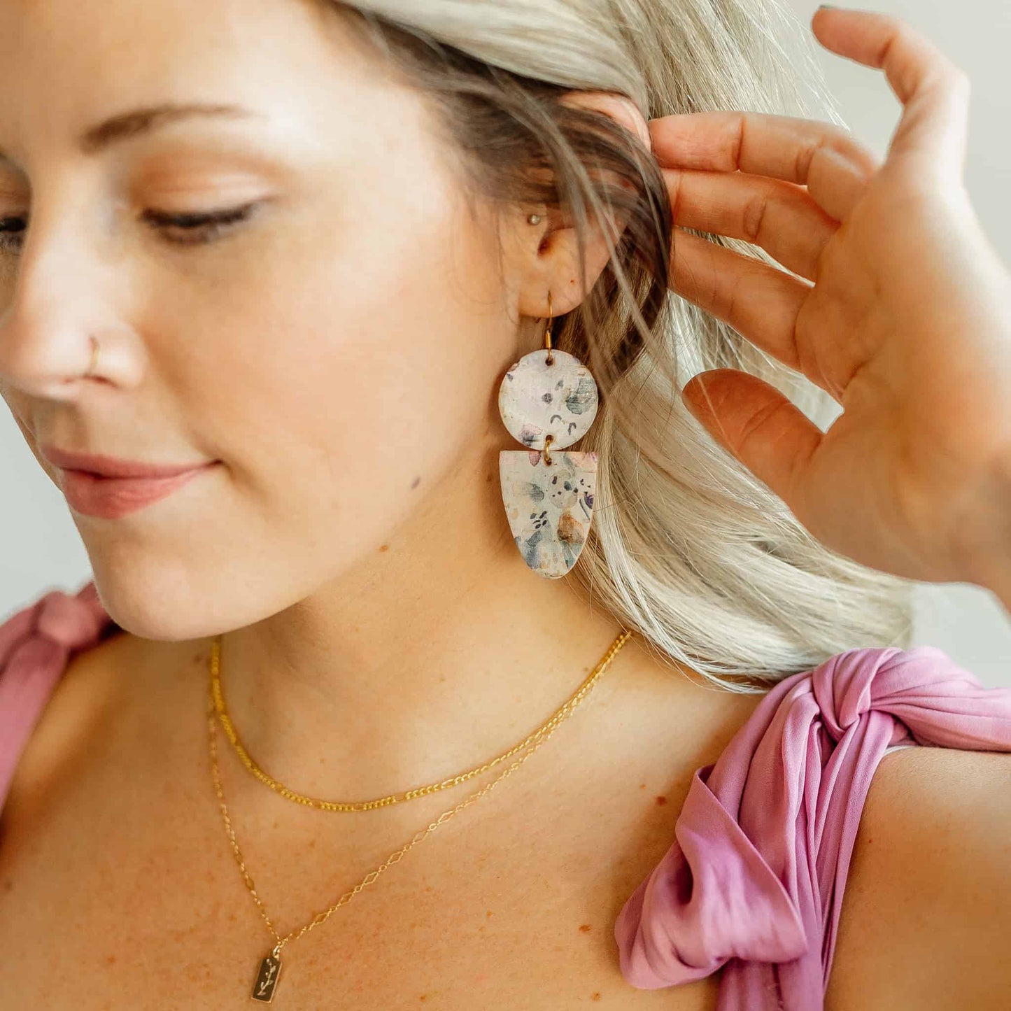 Watercolor Lightweight Leather Statement Earrings Sela Designs