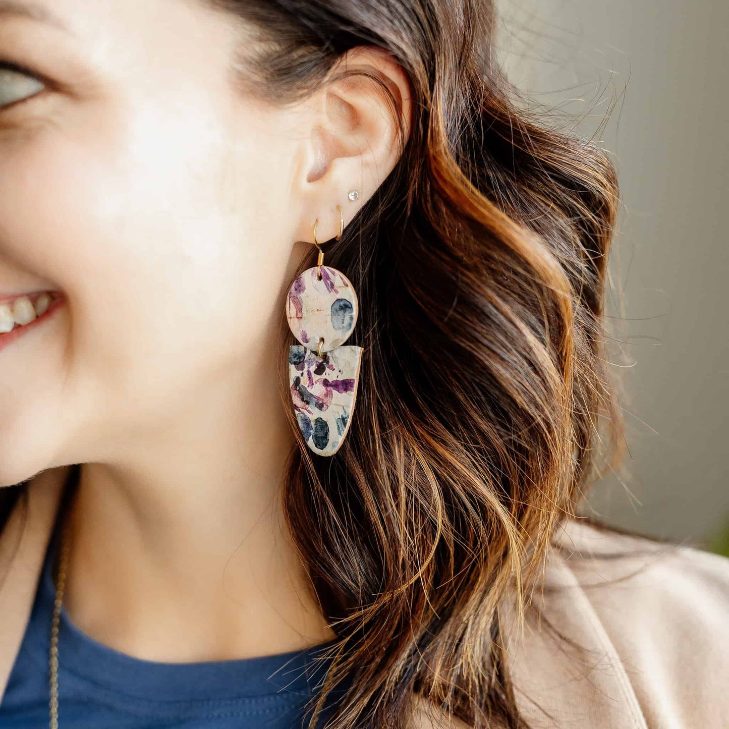 Watercolor Lightweight Leather Statement Earrings Sela Designs