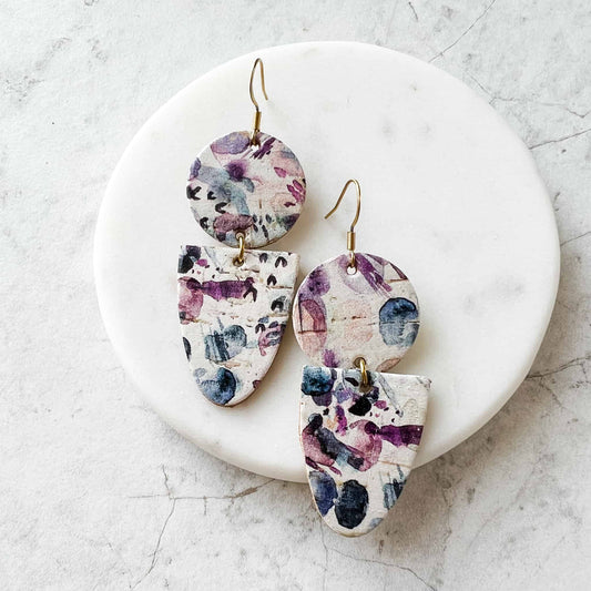 Watercolor Lightweight Leather Statement Earrings Sela Designs