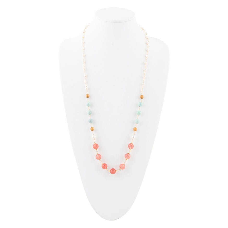 Watermelon Kiss Mint Jasper Golden Long Necklace
