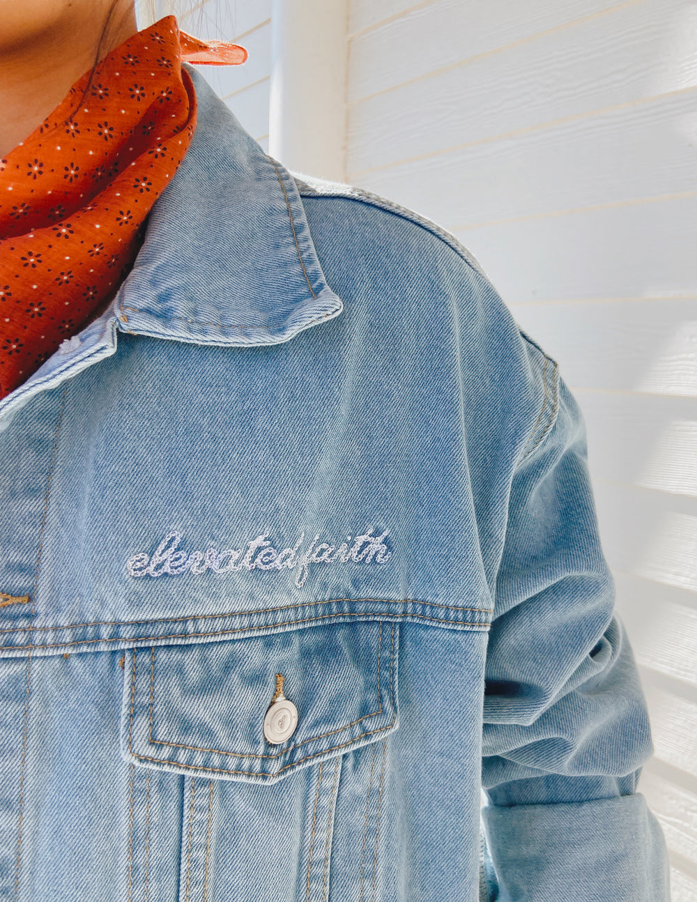 What a Friend In Jesus Light Blue Denim Jacket