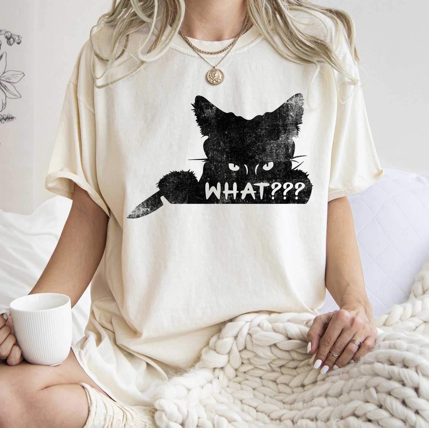 What? Cat And Knife Retro Halloween Comfort Colors T-shirt