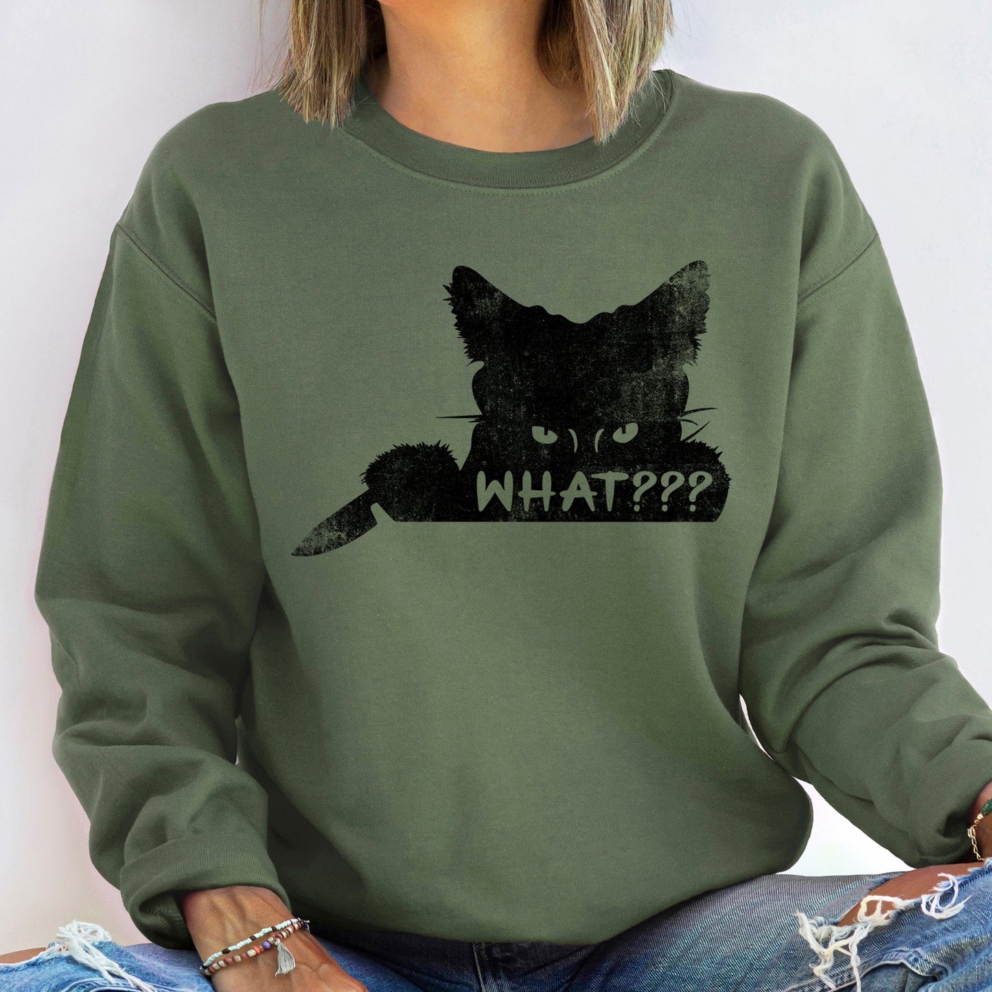 What??? Cat Halloween Sweatshirt Soft Fleece Cotton Polyester Blend