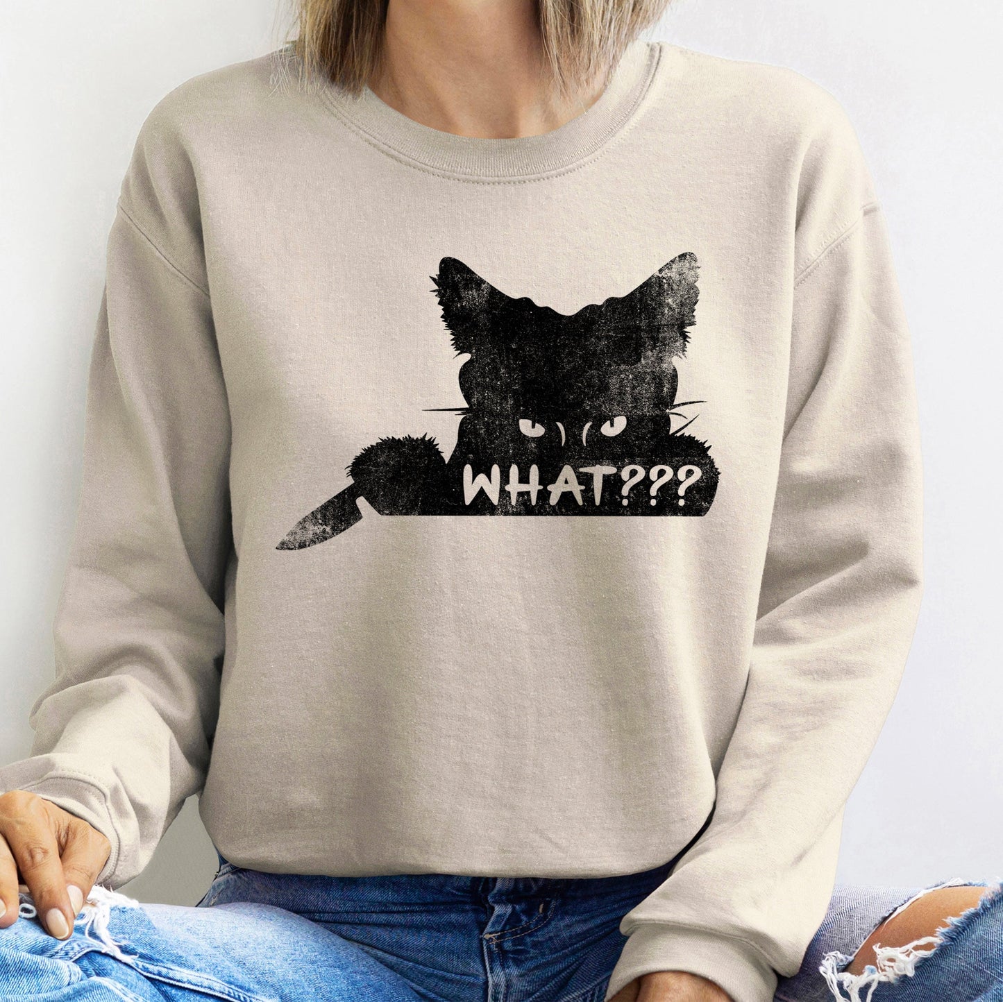 What??? Cat Halloween Sweatshirt Soft Fleece Cotton Polyester Blend