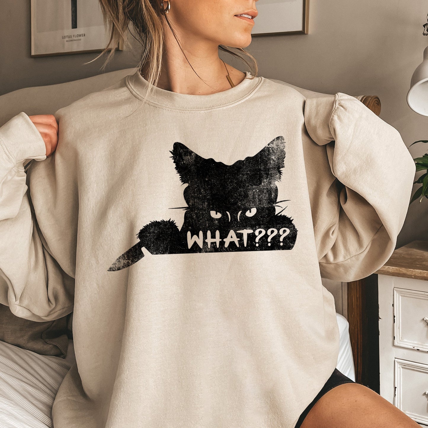 What??? Cat Halloween Sweatshirt Soft Fleece Cotton Polyester Blend