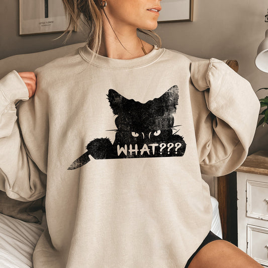 What??? Cat Halloween Sweatshirt Soft Fleece Cotton Polyester Blend