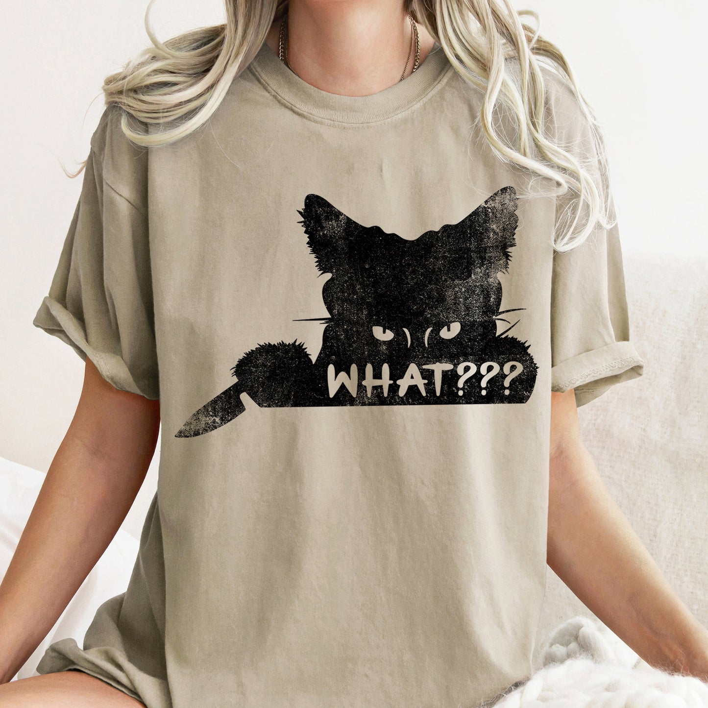 What? Cat And Knife Retro Halloween Comfort Colors T-shirt
