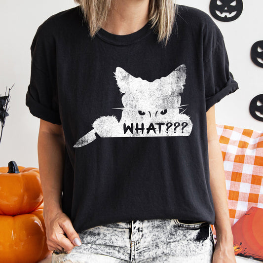 Retro Halloween Comfort Colors Cat And Knife T-shirt