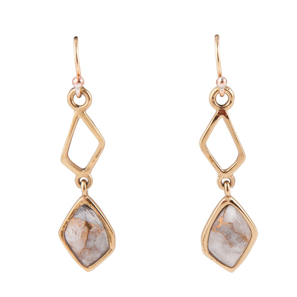 White Calcite Matrix Bronze Drop Earrings Barse Jewelry