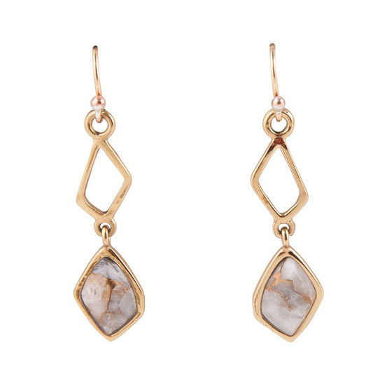 White Calcite Matrix Bronze Drop Earrings Barse Jewelry