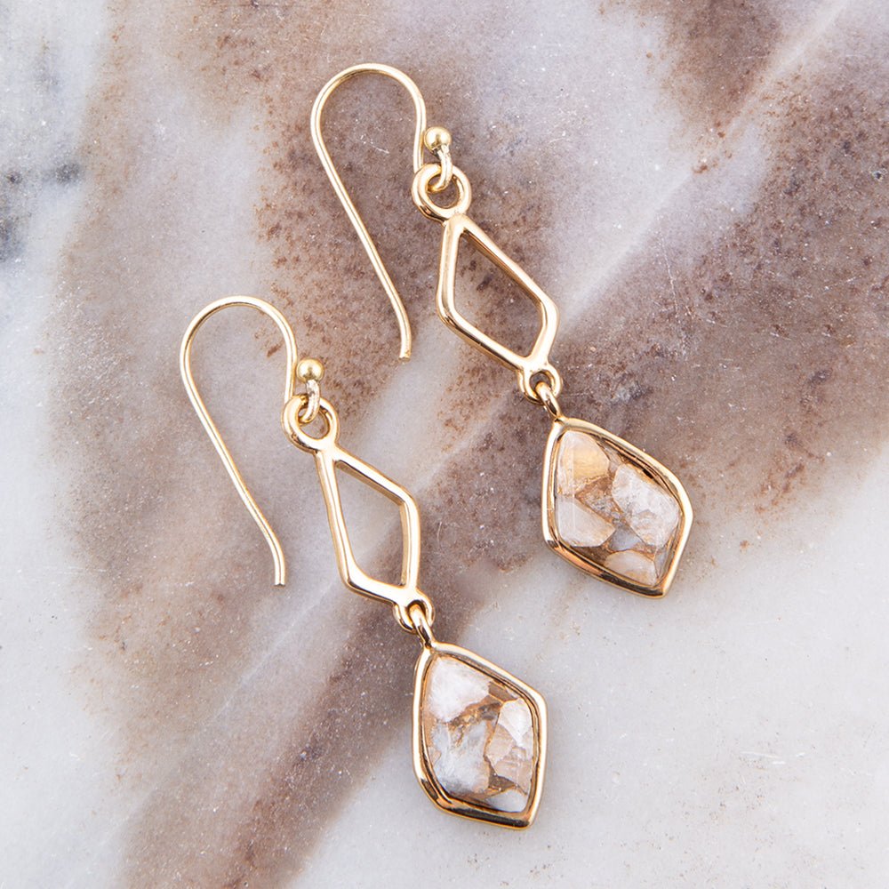 White Calcite Matrix Bronze Drop Earrings Barse Jewelry