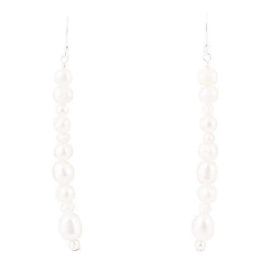 White Pearl Linear Sterling Silver Drop Earrings
