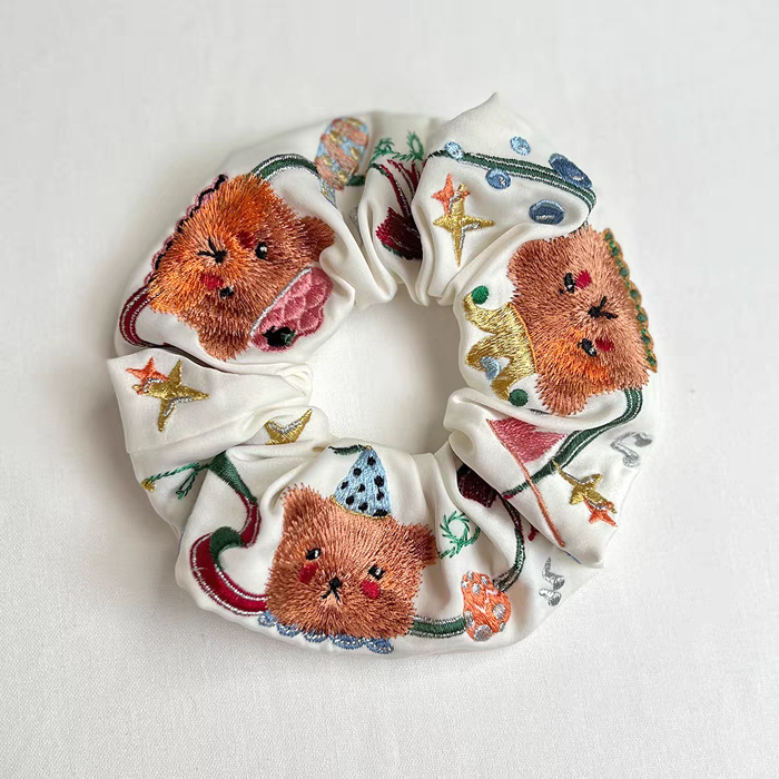 Circus Bear Colorful Embroidered Scrunchies Hair Accessories