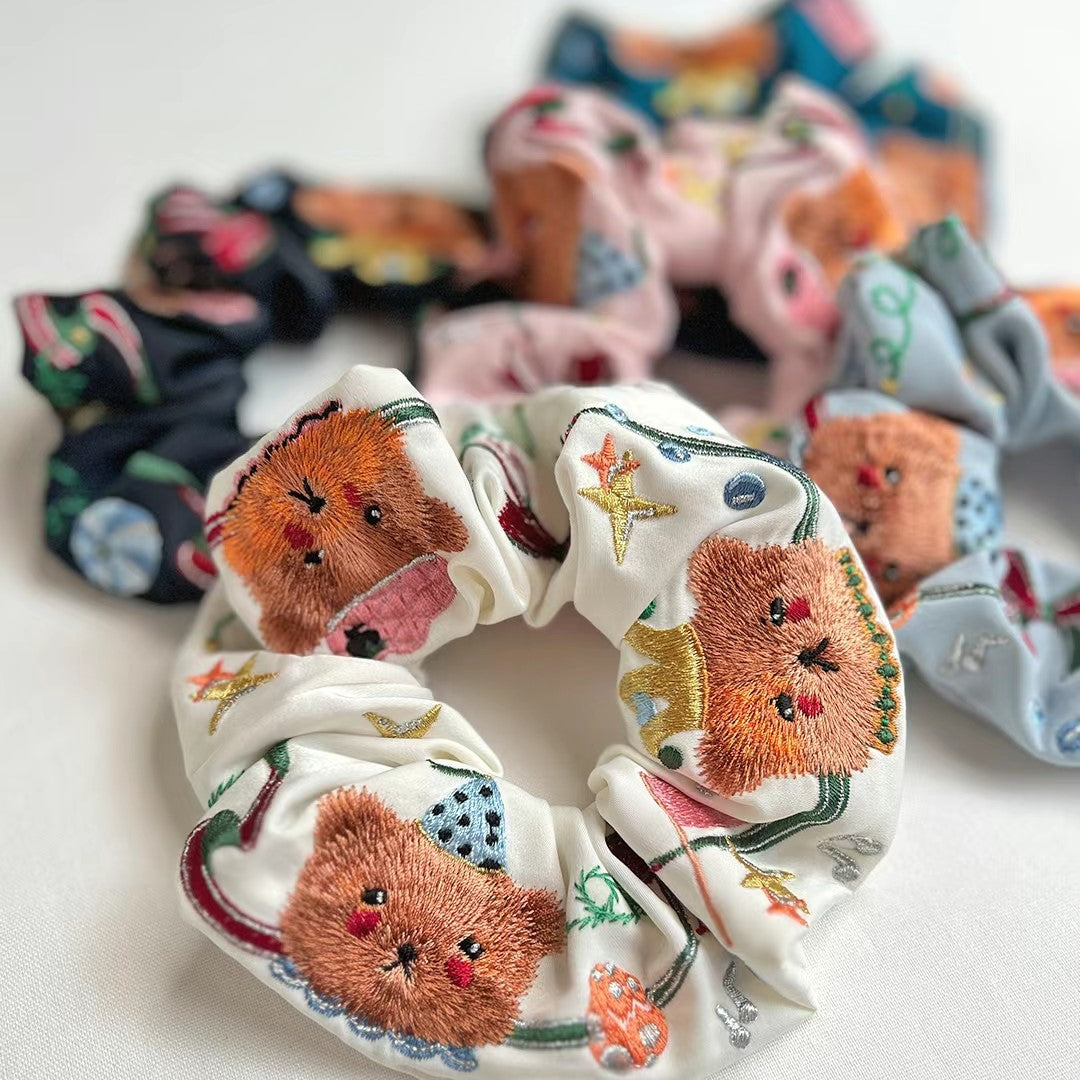 Circus Bear Colorful Embroidered Scrunchies Hair Accessories