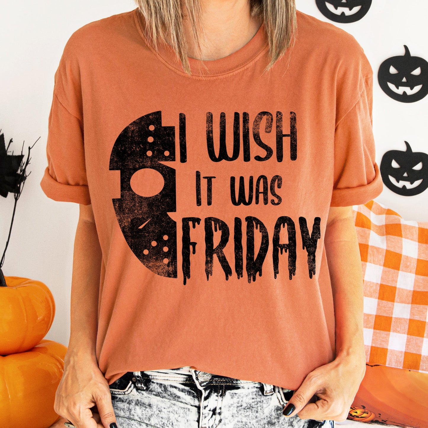 Retro Halloween Comfort Colors Tshirt I Wish It Was Friday