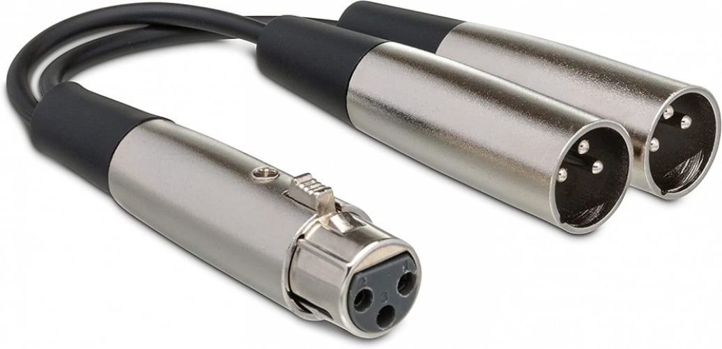New - Hosa YXM-121 Y Cable - XLR Female to Dual XLR Male - 6 inch