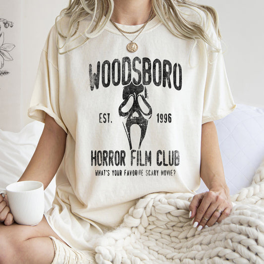Woodsboro Horror Film Club Retro Halloween Comfort Colors Tshirt