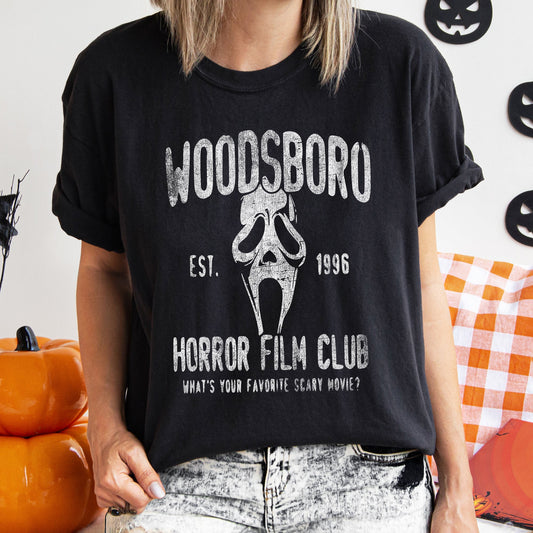 Woodsboro Horror Film Club Retro Halloween Comfort Colors Tshirt