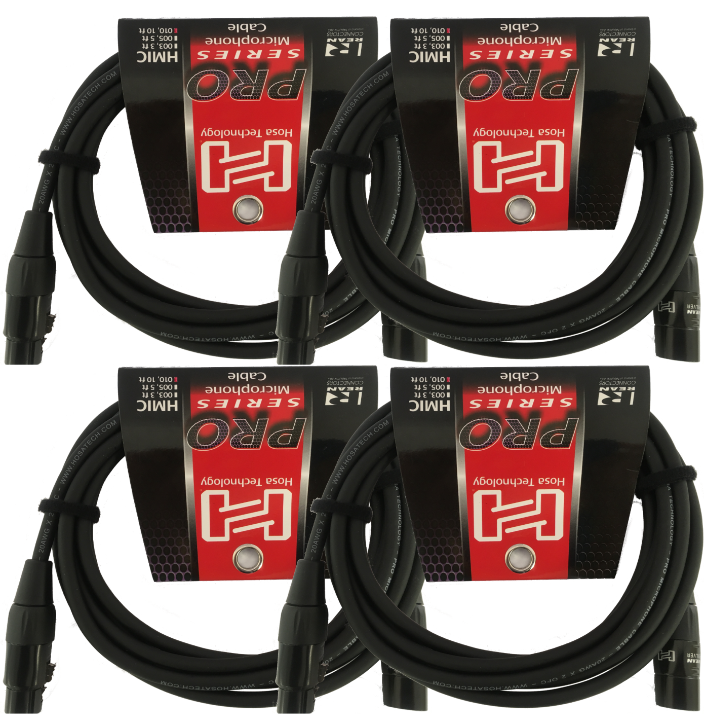 Hosa Pro 10 Feet Microphone Cable with Neutrik REAN Connectors 4 Pack