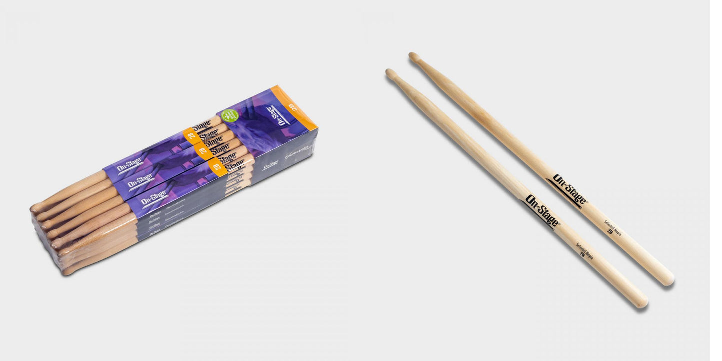 Maple 2B Wood Tip Drumsticks 12 Pairs On-Stage